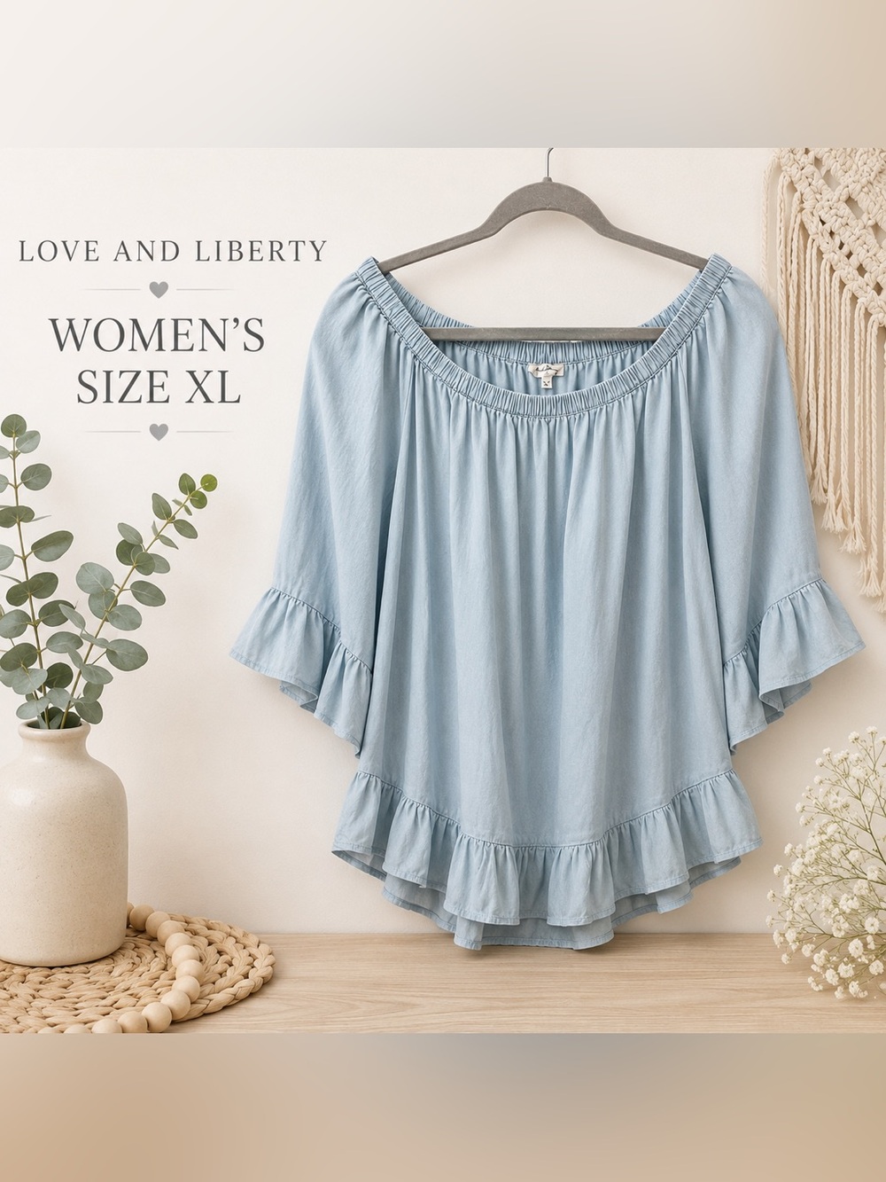 Love and Liberty‎ Light Blue Peasant Blouse - Women's Top